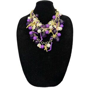 AMRITA SINGH Gold Tone/Purple Starfish Faux Pearls Beaded Statement 18” Necklace